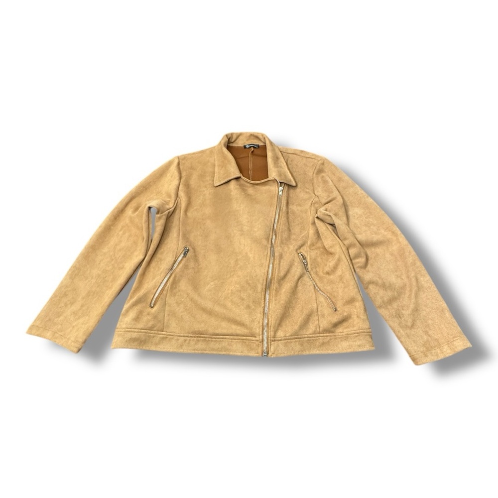 Pretty Garden Asymmetrical Faux Suede Tan Moto Jacket Y2K Women’s Size XXL